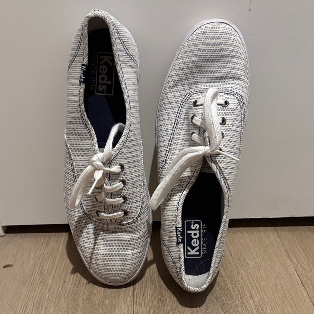 Keds White and Blue Striped Sneakers